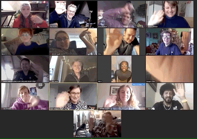 The Connecting Communities team all waving on Zoom.