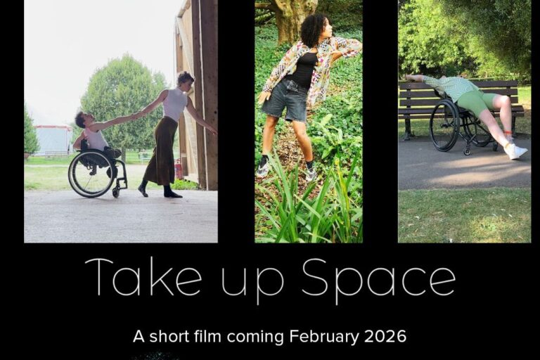 A poster for 'Take Up Space' featuring three different images of dancers who feature in Take Up Space